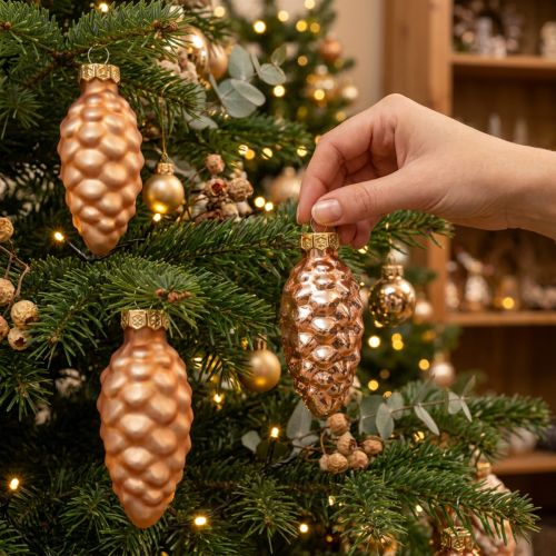 Christmas cones glass cones glass decoration apricot H6.5cm 10 pcs | Floristik24.ie