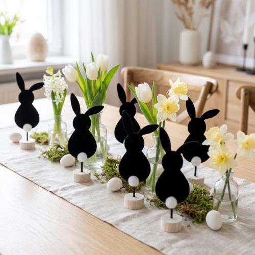 Stand table decoration Easter bunnies felt black 19cm 12pcs | Floristik24.ie