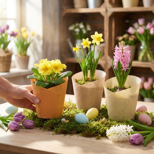 Product Planter paper woven vanilla, orange, pink Ø9cm H18cm 9pcs
