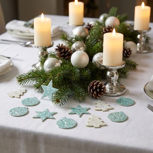 Scatter Decoration Christmas White/Turquoise Sequins 36 Pcs | Floristik24.ie