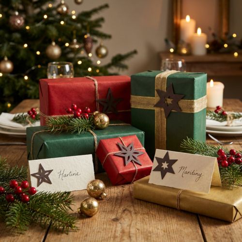 Deco wood stars purple poinsettias self-adhesive 4cm mix 36pcs | Floristik24.ie
