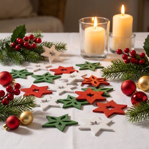 Christmas decoration wooden stars red/white/green Ø3.5cm 72 pcs | Floristik24.ie