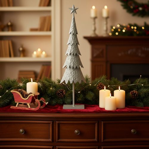 Decorative Christmas tree on a stand with star, festive table decoration, 74cm | Floristik24.ie