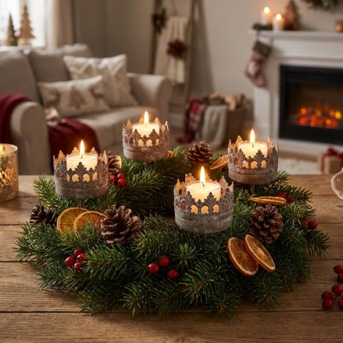 Tealight holder antique Ø5cm H10cm grey 4pcs | Floristik24.ie