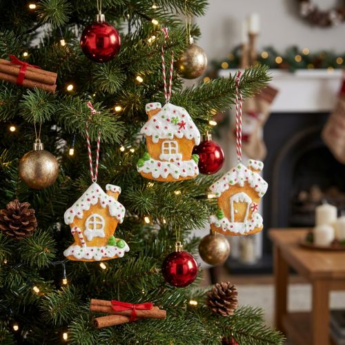 Gingerbread House Christmas Tree Decoration Gingerbread House H9cm 3 pcs | Floristik24.ie