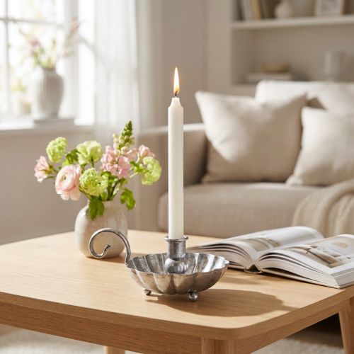 Candlestick silver candle bowl with handle H9.5cm | Floristik24.ie