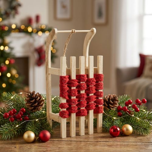 Decorative sleigh wooden Christmas sleigh L30×W14.5×H9.5cm | Floristik24.ie