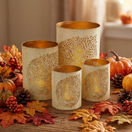 Autumn lantern metal decoration H20.5/15.5/10.5cm set of 3 | Floristik24.ie