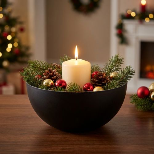 Candlestick black silver Christmas decoration Ø13cm H6.5cm | Floristik24.ie