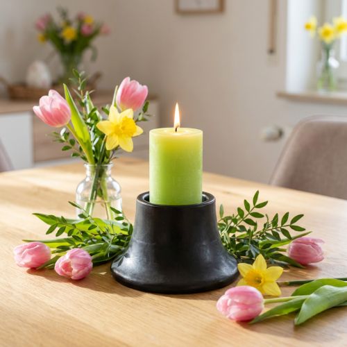 Candlestick black candle holder ceramic Ø12.5cm H7cm | Floristik24.ie