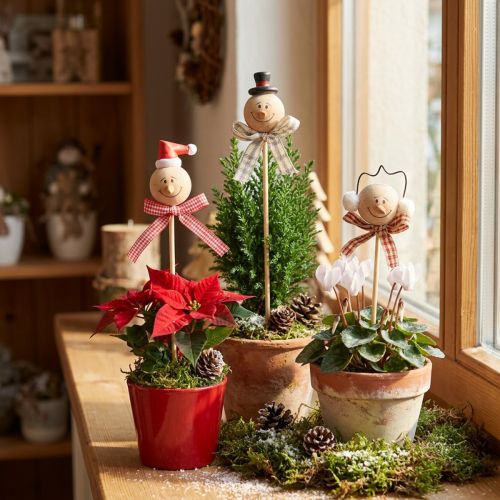 Snowman decorative plug flower plug natural wood 5cm 9pcs | Floristik24.ie