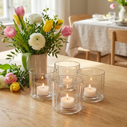 Candle holder glass lantern clear Ø9.5cm H9cm 6pcs | Floristik24.ie