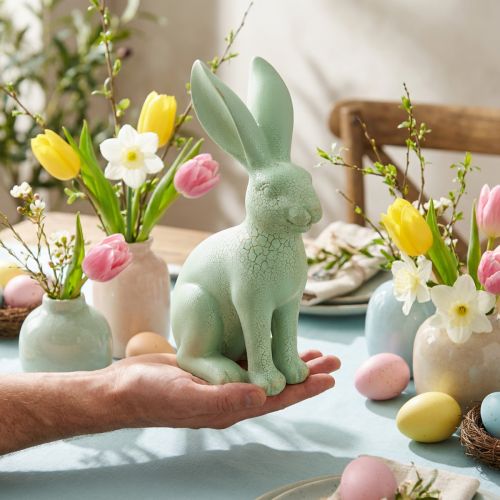 Decorative rabbit sitting green pastel gold craquelure vintage 23,5cm | Floristik24.ie