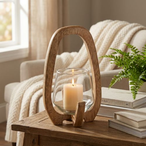 Lantern wood glass lantern living room decoration Ø12cm H20cm | Floristik24.ie