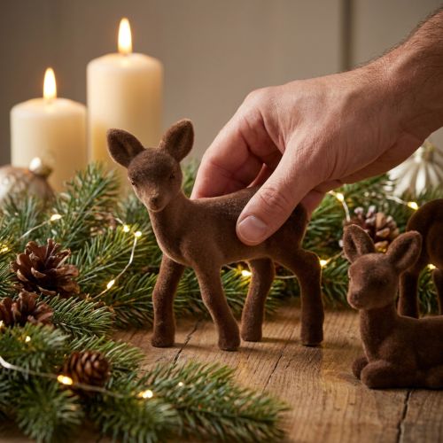 Decorative figure deer fawn flocked brown Christmas figures 10.5cm 6 pcs | Floristik24.ie