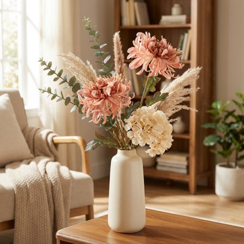 Chrysanthemums Pink Salmon Artificial Ø13cm L72cm 2pcs | Floristik24.ie