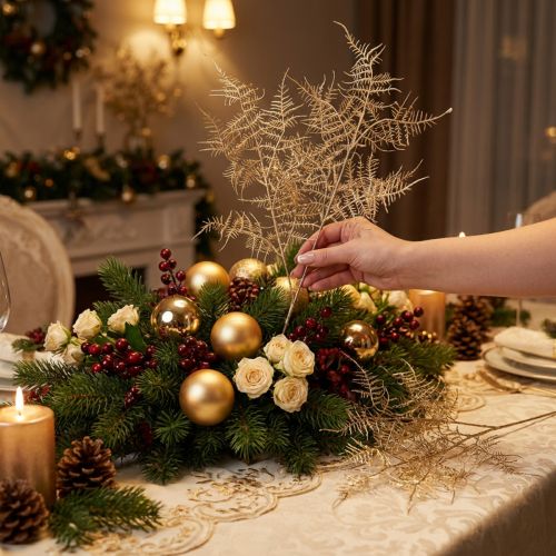 Artificial Fern Christmas Ornamental Fern Champagne 54cm 2pcs | Floristik24.ie