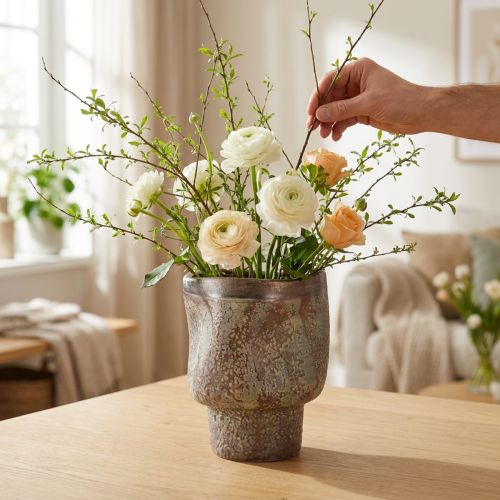 Decorative Vase Ceramic Planter Metallic Brown Grey Blue 16.5×20.5cm | Floristik24.ie