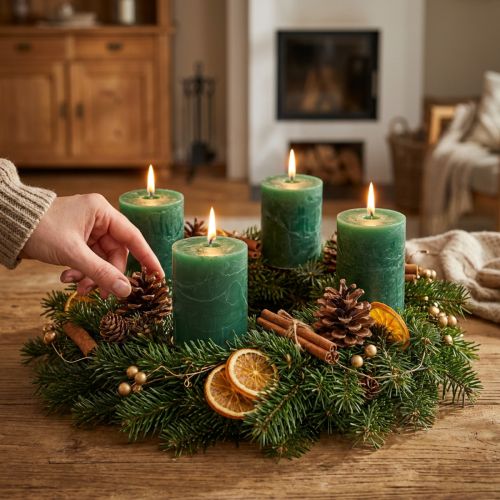 Premium pillar candles, dark green, 70x80mm, set of 4, colored throughout | Floristik24.ie