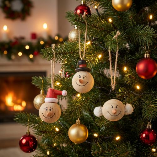 Snowman Wood Decoration Hanger Christmas Natural 5cm 12pcs | Floristik24.ie