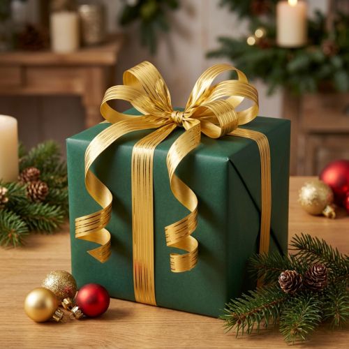 Product Curling ribbon gift ribbon gold with gold stripes 10mm 250m