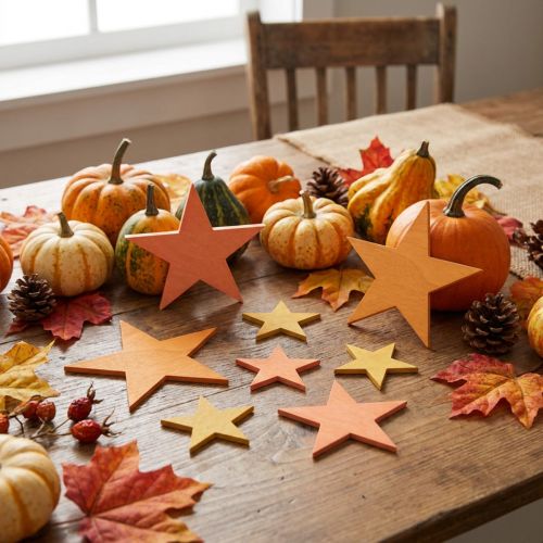 Scatter decoration stars wood orange 3 colors Ø3.5/5.5/7cm 48 pcs | Floristik24.ie