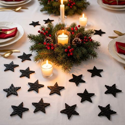 Scatter decoration black stars Christmas wood Ø4cm 72 pcs | Floristik24.ie