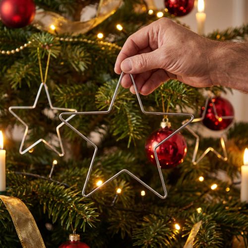 Christmas decorations, hanging stars, silver, 20cm, metal, set of 6, Christmas tree ornaments | Floristik24.ie