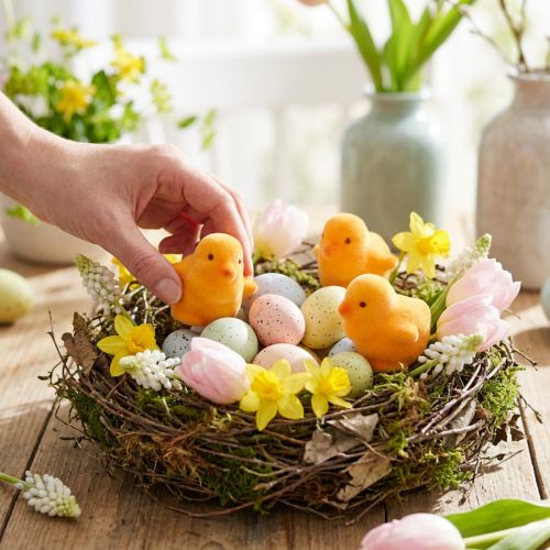 Small Easter chicks, yellow and orange flocked, 4.5cm tall, 18 pieces | Floristik24.ie