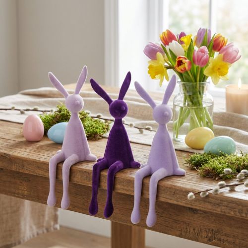 Shelf sitter rabbit Easter bunny flocked lilac 36cm 3 pcs | Floristik24.ie