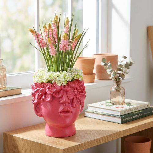 Plant Head Polyresin Bust Planter Pink 13.5×13×14cm | Floristik24.ie