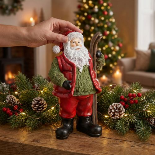 Santa Claus Decoration Figure with Ski Painted 14×10.5×24.5cm | Floristik24.ie