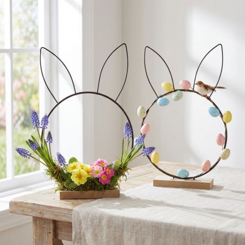 Easter Bunny Loop Metal Ring on Wood Base Ø20cm 2pcs | Floristik24.ie