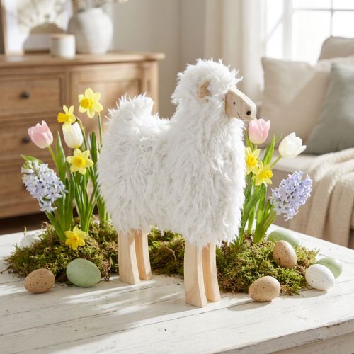 Wooden Sheep Easter Decoration Sheep White Natural 30x4.5x36.5cm | Floristik24.ie