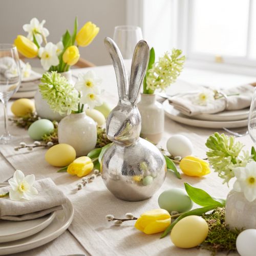 Metal Easter Bunny Round Silver coloured Ø12cm H25cm | Floristik24.ie