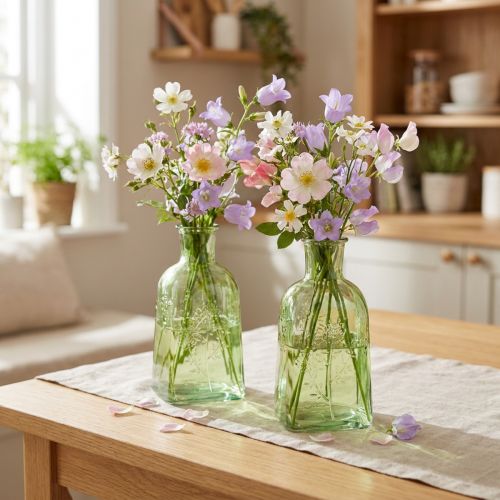 Bottle vase, glass vase with bottle motif, green, 19cm high, 2 pieces | Floristik24.ie