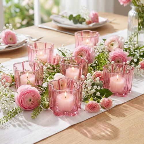 Flower tealight holder, pink tealight glass, Ø7.5cm H6cm, 6 pieces | Floristik24.ie