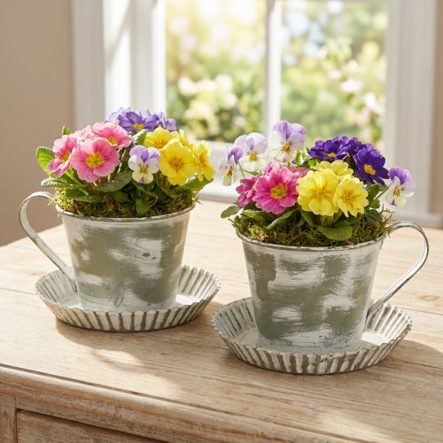 Decorative cup metal white washed antique Ø9cm H8cm 2pcs | Floristik24.ie
