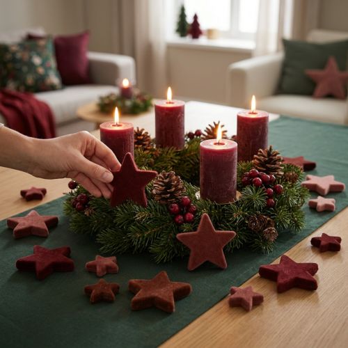 Decorative stars flocked scatter decoration Burgundy Brown Ø4/5cm 40 pcs | Floristik24.ie