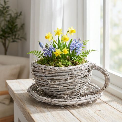Teacup made of natural material with rustic charm for exclusive indoor decoration 13cm | Floristik24.ie