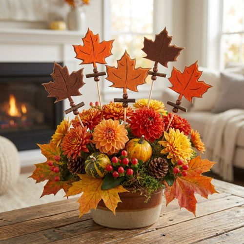 Pin maple leaf sorted autumn decoration 8cm L35cm 12pcs | Floristik24.ie
