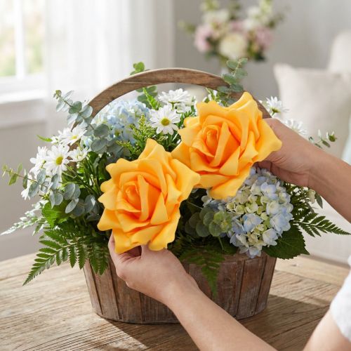 Foam Rose Ø15cm Yellow 4 pcs | Floristik24.ie