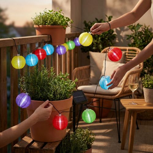 Solar lantern garland Multicoloured 10 Cool White LED 4.5m | Floristik24.ie