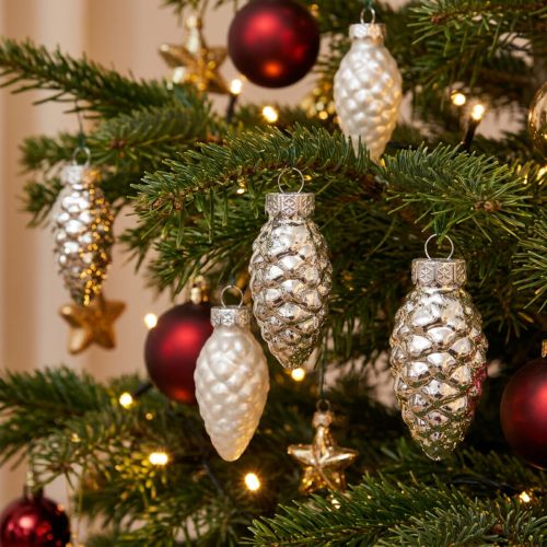 Cones mix made of glass silver 5cm 14 pcs | Floristik24.ie