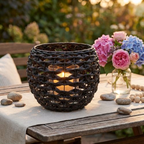 Lantern braided black, brown summer decoration Ø31cm H25cm | Floristik24.ie