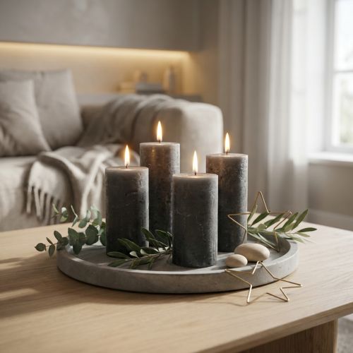 Solid-colored pillar candles, anthracite, 50x100mm, set of 4 | Floristik24.ie