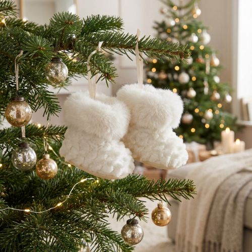 Boots with fur booties Christmas tree decoration white 7cm 2pcs | Floristik24.ie