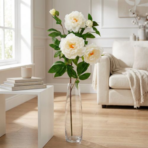 Silk flower peony artificial cream white 135cm | Floristik24.ie