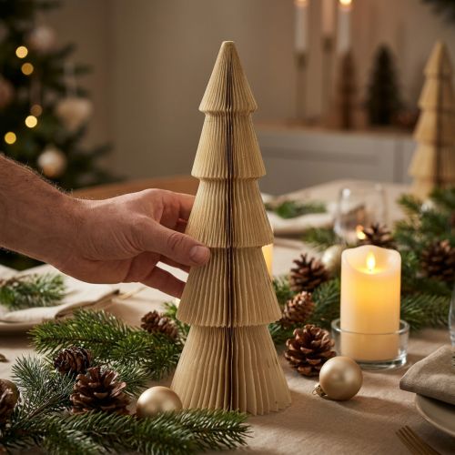 Paper Christmas Tree Fir Tree Small Cream Gold H30cm | Floristik24.ie
