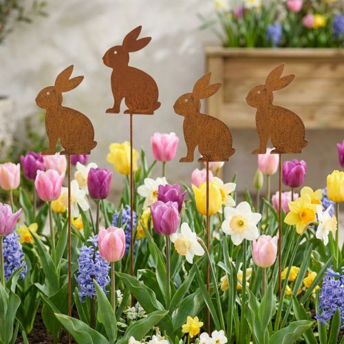 Garden stake, rusty rabbit, garden decoration, Easter decoration, 11cm x 15cm, 4 pieces | Floristik24.ie
